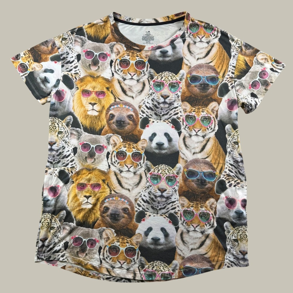 Secret Treasures Lounge Shirt Women L-XL Animal Sunglasses All Over Print Panda